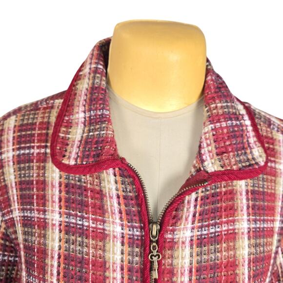 Liz & Me Womens 2X Zip Up Jacket Plaid Jacquard Colorful Knit Bohemian Cozy Fall - Picture 3 of 12